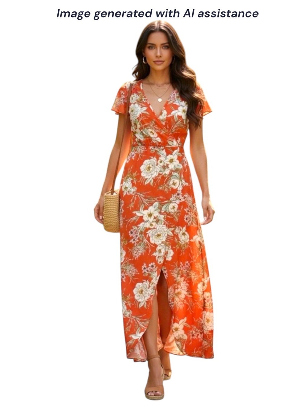Superfoxx S red-orange floral wrap maxi dress